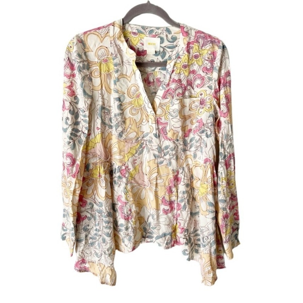 Anthropologie Maeve Laiken Pastel Floral Flowy Blouse Size 2 Fairycore Whimsical